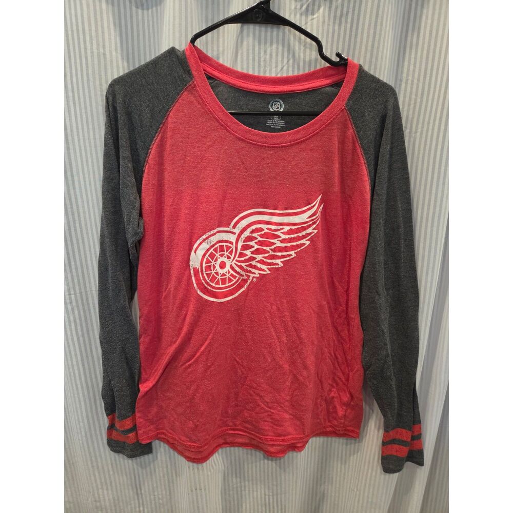 NHL Detroit Red Wings Youth Large 12/14 Long Sleeve Raglan Shirt Knights Apparel
